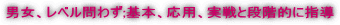 男女、レベル問わず;基本、応用、実戦と段階的に指導